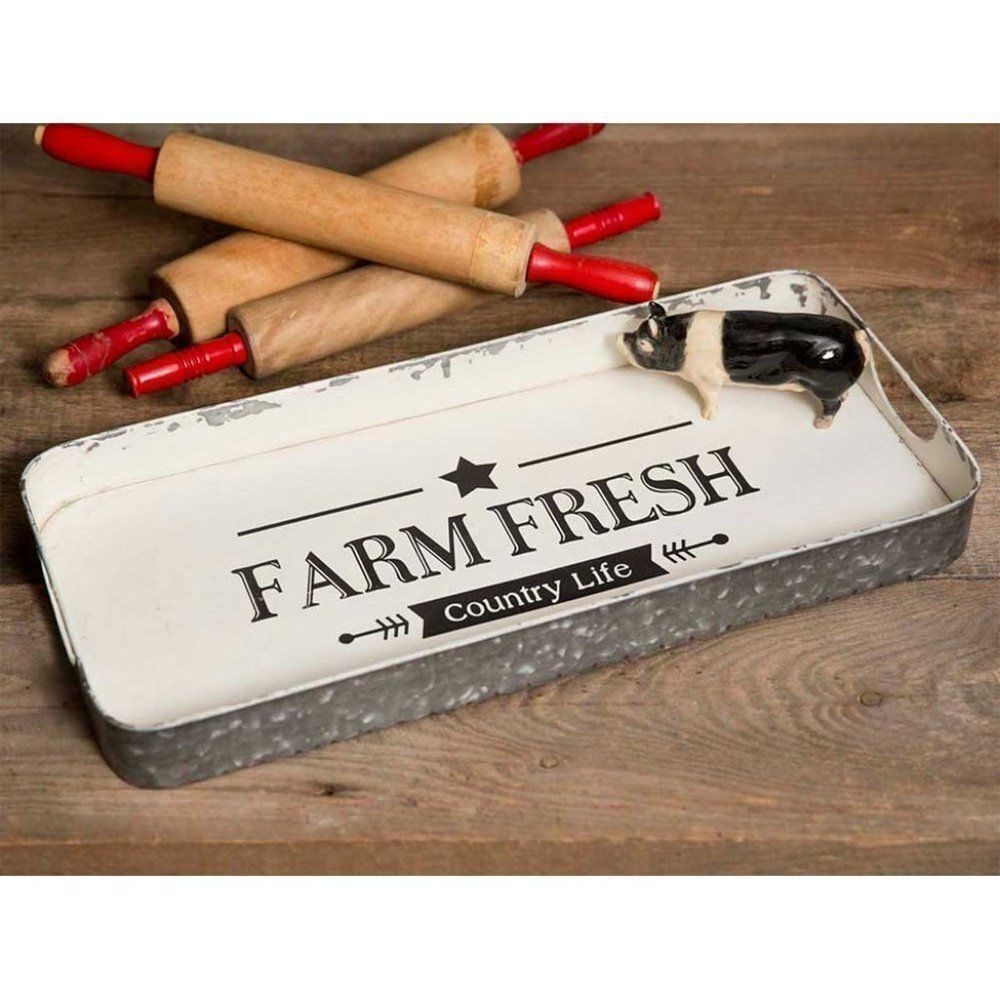 Farmhouse Galvanized Distressed Large Metal Tray Cottagecore Shabby Chic